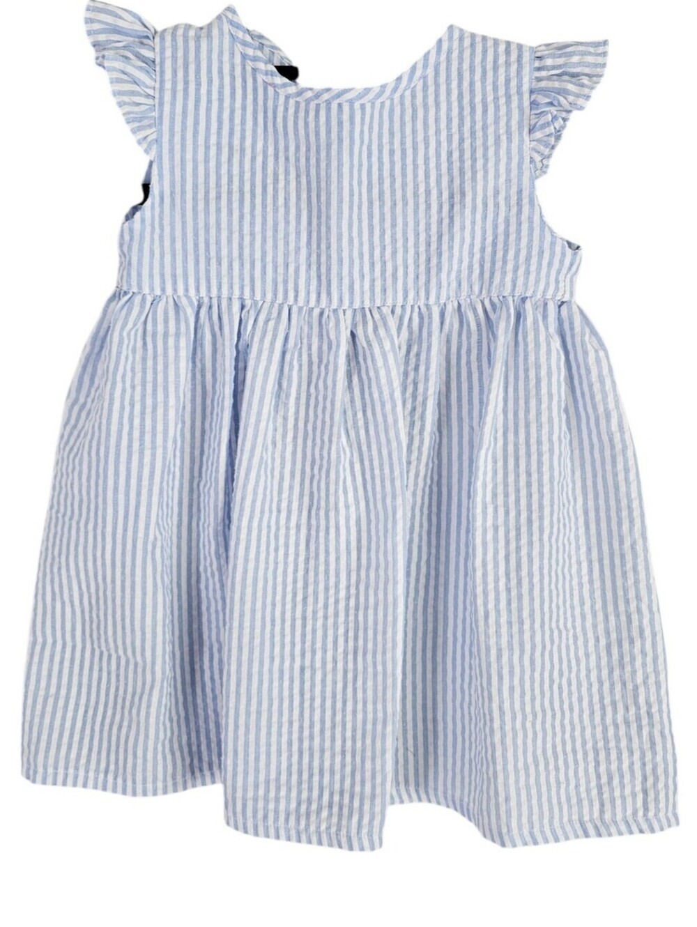 Smock Monkey Girls Sz 24M Flutter Sleeve Seersucker Dress Blue White Striped